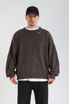Yırtık Detay Kahve Oversize Kazak KZK147