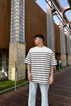 ZR Çizgili Krem Oversize Tshirt T1029