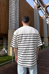 ZR Çizgili Krem Oversize Tshirt T1029