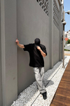 ZR Çizgili Kumaş Siyah Oversize Tshirt T1040
