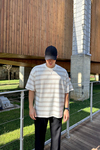 ZR Çizgili Oversize Yaka Detay Tshirt T1185