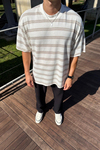 ZR Çizgili Oversize Yaka Detay Tshirt T1185
