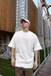 ZR Krem Çizgi Kumaş Oversize Tshirt T1034