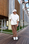 ZR Krem Çizgi Kumaş Oversize Tshirt T1034