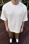ZR Krem Çizgi Kumaş Oversize Tshirt T1034