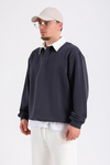 Zr Lacivert Polo Yaka Oversize Sweatshirt SW1196