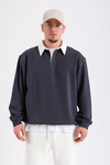 Zr Lacivert Polo Yaka Oversize Sweatshirt SW1196