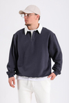 Zr Lacivert Polo Yaka Oversize Sweatshirt SW1196