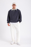 Zr Lacivert Polo Yaka Oversize Sweatshirt SW1196
