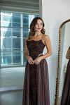 Asimetrik Yaka Taş Aplikeli Abiye - KAHVERENGİ