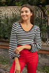 Balon Kol Crop Triko - SİYAH