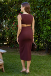 Bel Dekolte Midi Elbise - BORDO