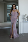Bel Drapeli Kalp Yaka Abiye - PEMBE