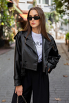 Biker Suni Deri Ceket - SİYAH