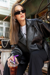 Biker Suni Deri Ceket - SİYAH