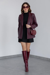 Blazer Suni Deri Ceket - BORDO