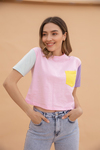 Blok Renkli T-Shirt - PEMBE