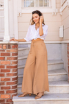 Bol Paça Cepli Keten Pantolon - CAMEL