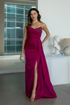 Boncuk İşlemeli Drape Detaylı Abiye - FUŞYA