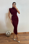 Broşlu Kalem Elbise - BORDO