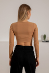 Büzgülü Crop Bluz - CAMEL