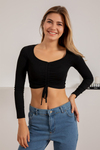 Büzgülü Crop Bluz - SİYAH