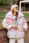 Çiçek Desen Oversize Mont - PUDRA