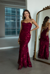 Çiçek Motif Detaylı Elbise - BORDO