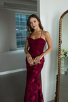 Çiçek Motif Detaylı Elbise - BORDO