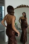 Çiçek Motif Detaylı Elbise - KAHVERENGİ