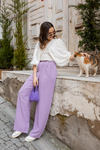 Çift Pileli Bol Paça Pantolon - LİLA