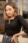 Çıtçıt Düğmeli Crop Bluz - SİYAH