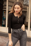 Çıtçıt Düğmeli Crop Bluz - SİYAH