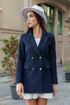 Çizgili Blazer Ceket - LACİVERT