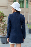 Çizgili Blazer Ceket - LACİVERT