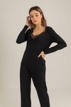 Dantel Detaylı Pijama Takımı - SİYAH