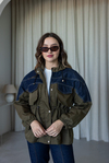 Denim Detay Kapüşonlu Trençkot - HAKİ