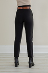 Deri Kemerli Kumaş Pantolon - SİYAH