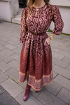 Desenli Kemerli Elbise - BORDO