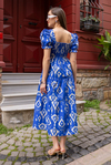 Desenli Poplin Elbise - MAVİ