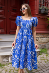 Desenli Poplin Elbise - MAVİ