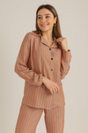 Dik Şeritli Pijama Takımı - GÜL KURUSU