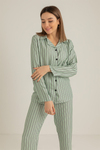 Dik Şeritli Pijama Takımı - MİNT YEŞİL