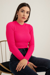 Dokulu Crop Triko - FUŞYA