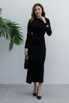 Drape Detay Broşlu Elbise - SİYAH