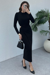 Drape Detay Broşlu Elbise - SİYAH