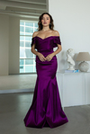 Drape Detaylı Asimetrik Yaka Abiye - MÜRDÜM