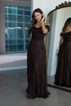 Drape Detaylı Dantel Abiye - KAHVERENGİ