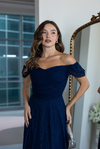 Drape Detaylı Dantel Abiye - LACİVERT