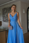 Drape Detaylı İp Askılı Abiye - BEBE MAVİSİ
